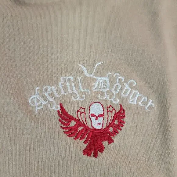 Vintage Artful Dodger Polo Shirt Mens XL Brown Graphic Skull Long Sleeve NWT - Picture 4 of 7